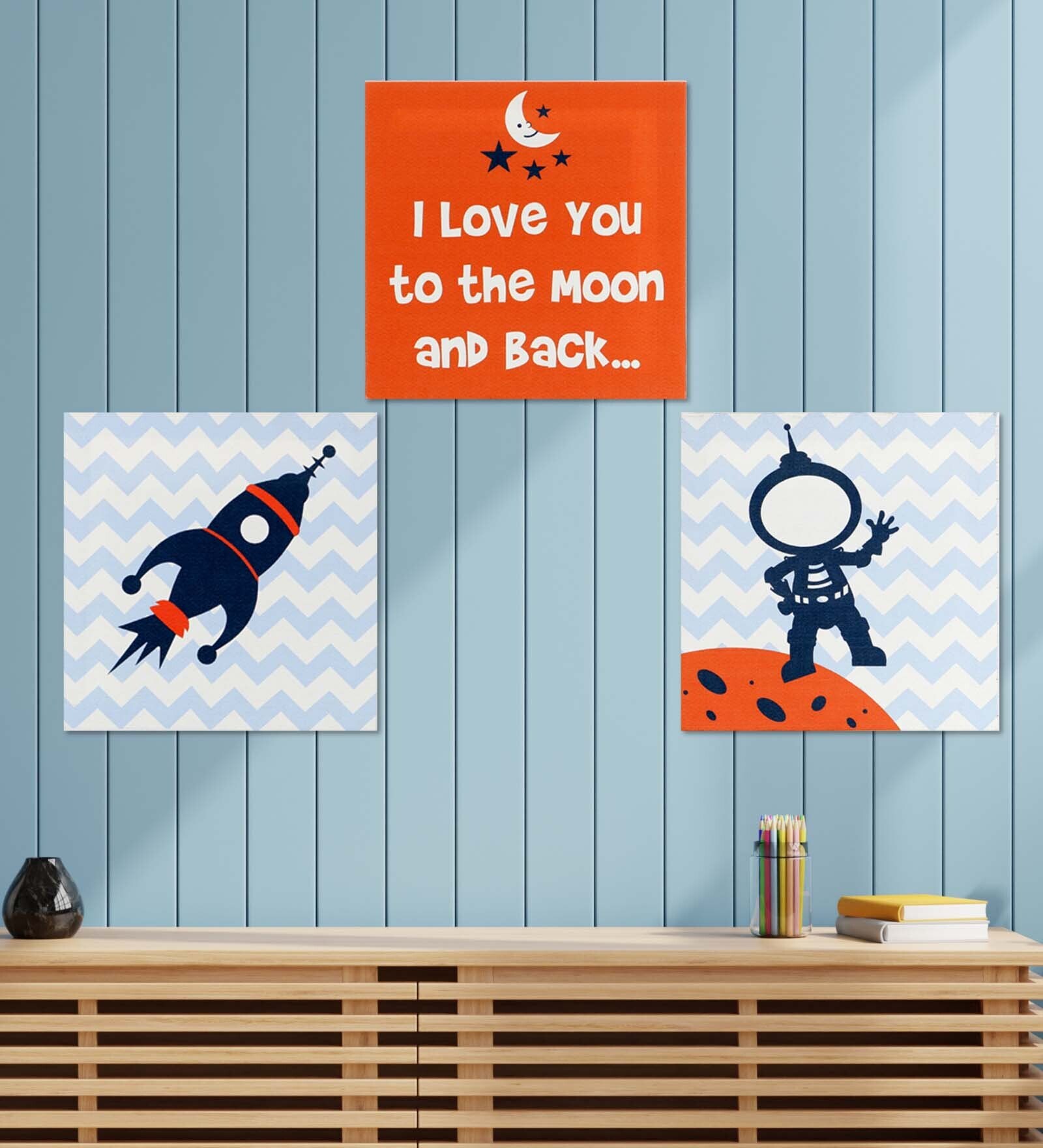 Spaceship Multicolour Canvas Set Of 3 Wall Art