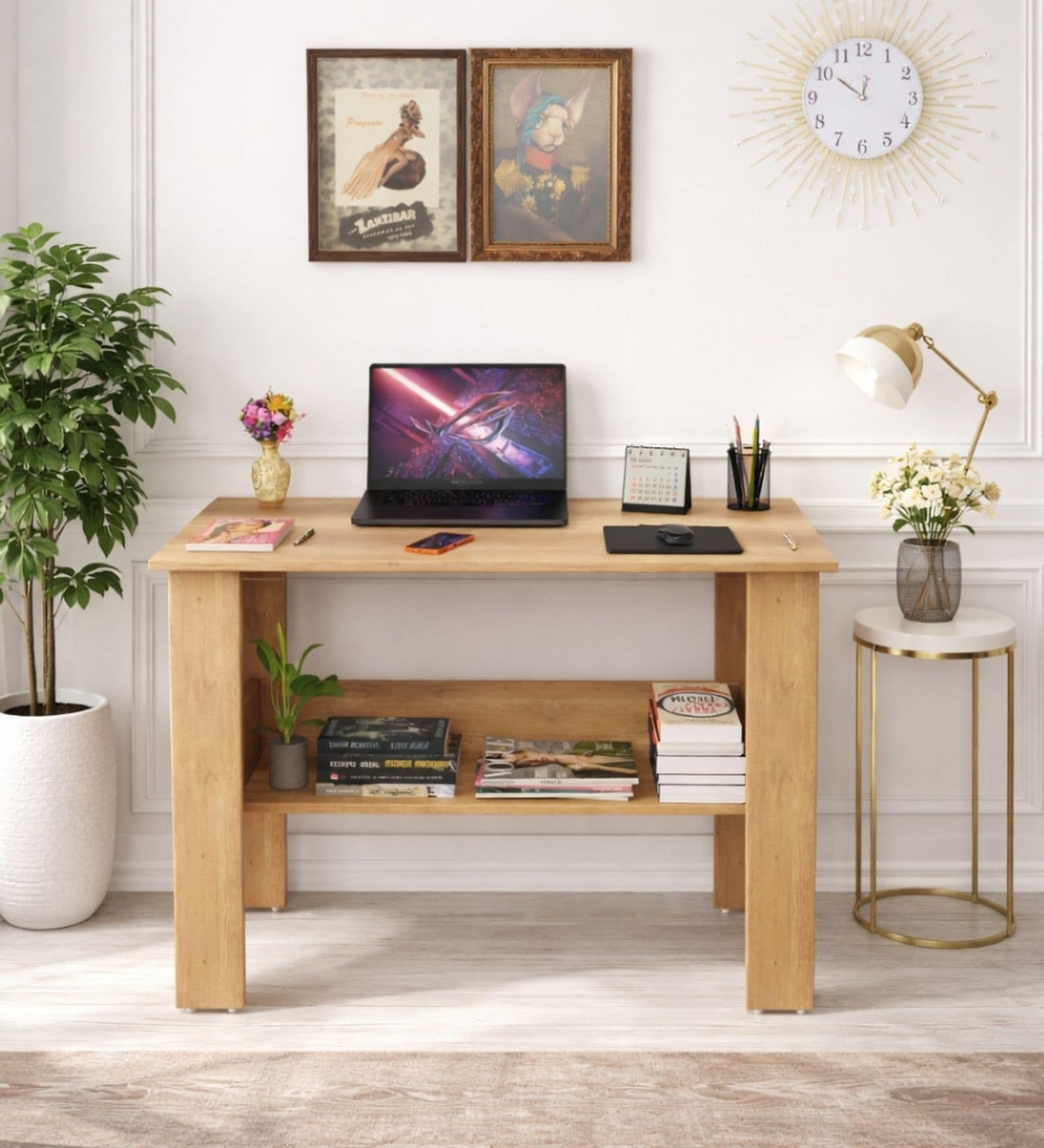 Spacio Study Desk In Canyon Oak Finish