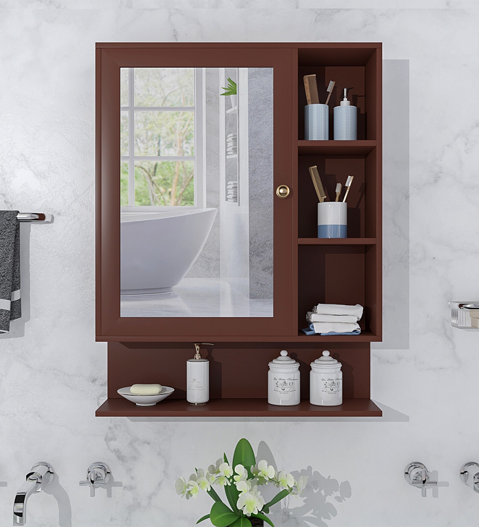 Buy Spacious Brown Engineered Wood Bathroom With Mirror by