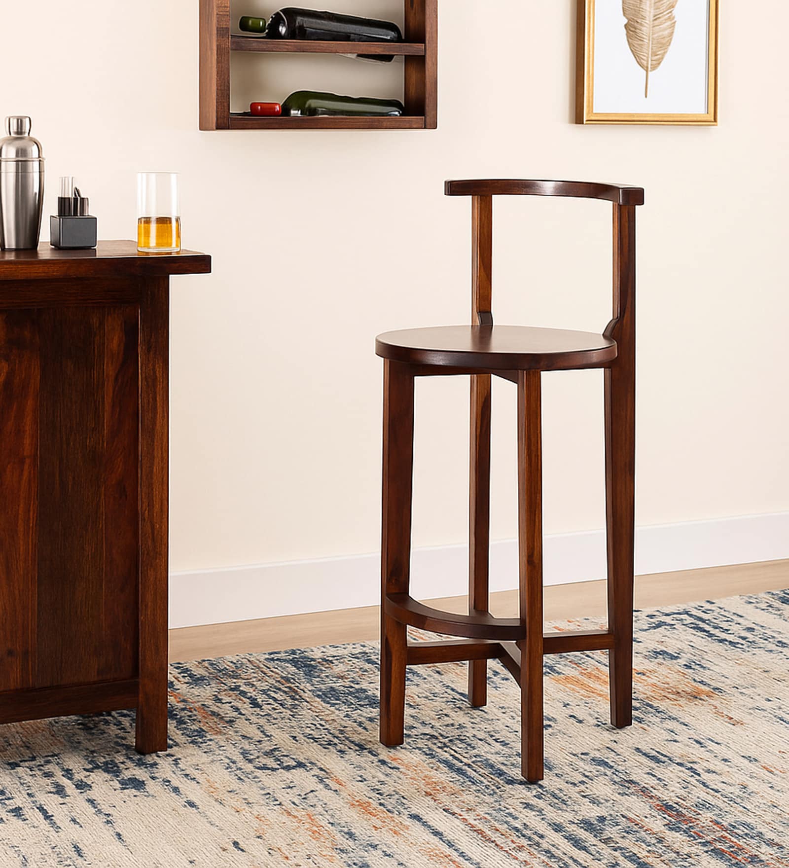 Spalt Sheesham Wood Bar Chair In Provincial Teak Finish