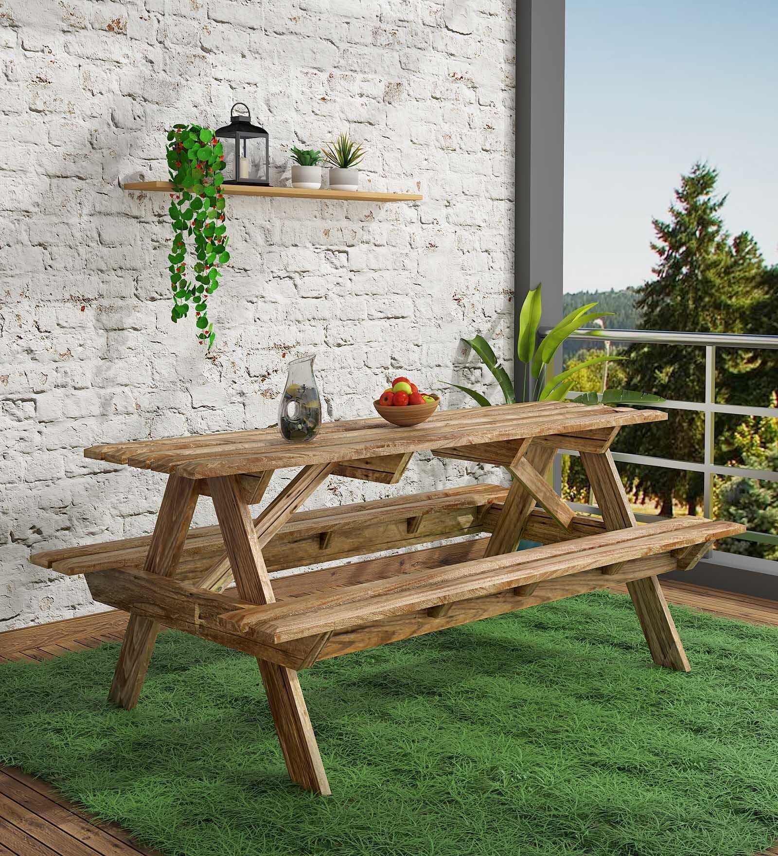 Spann Mango Wood 6 Seater Patio Dining Set In Scratch Resistant Natural  Finish