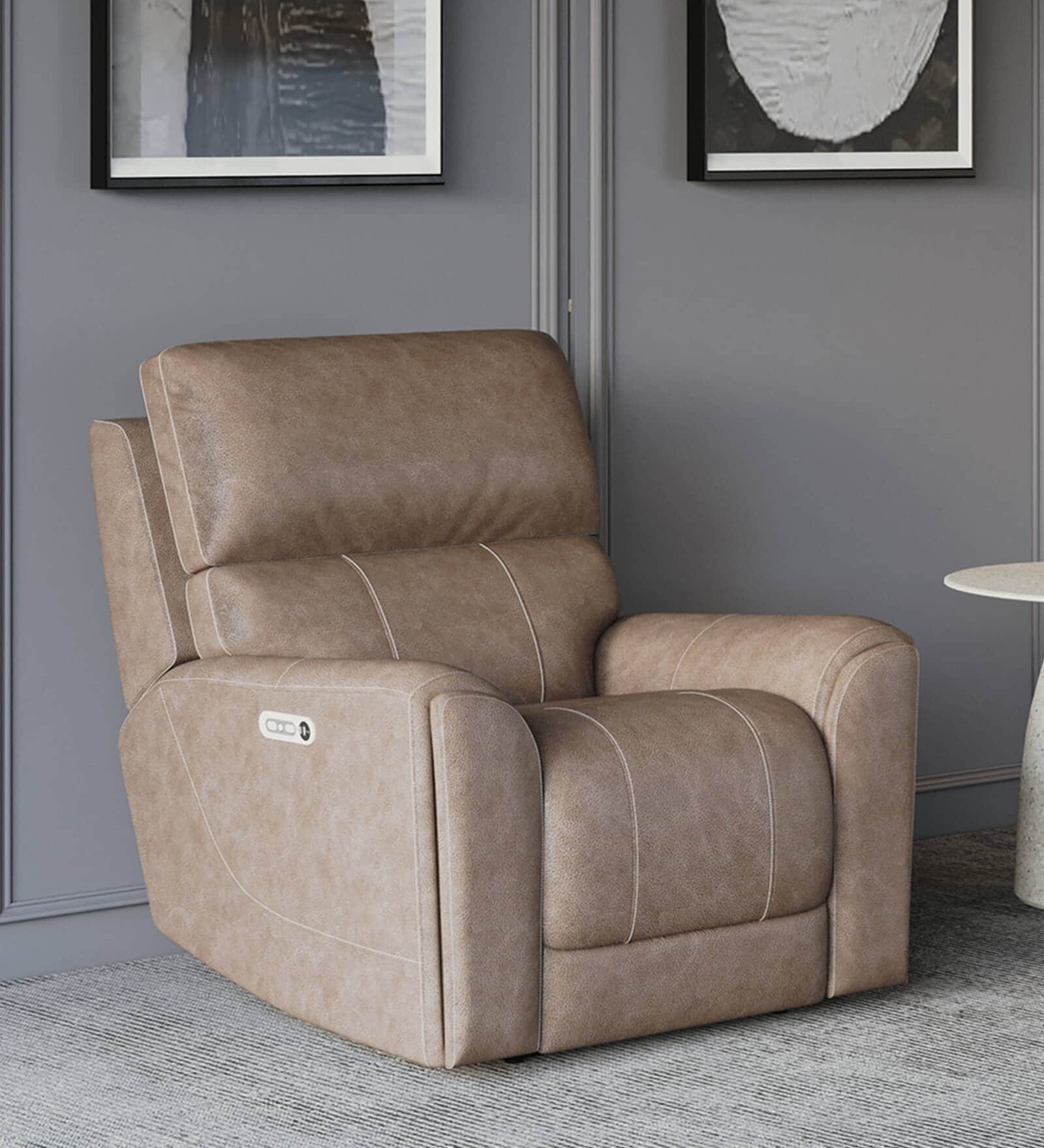 Spark Leather 1 Seater Motorized Recliner In Granite Colour Spark Leather 1 Seater Motorized Recliner In Granite Colour