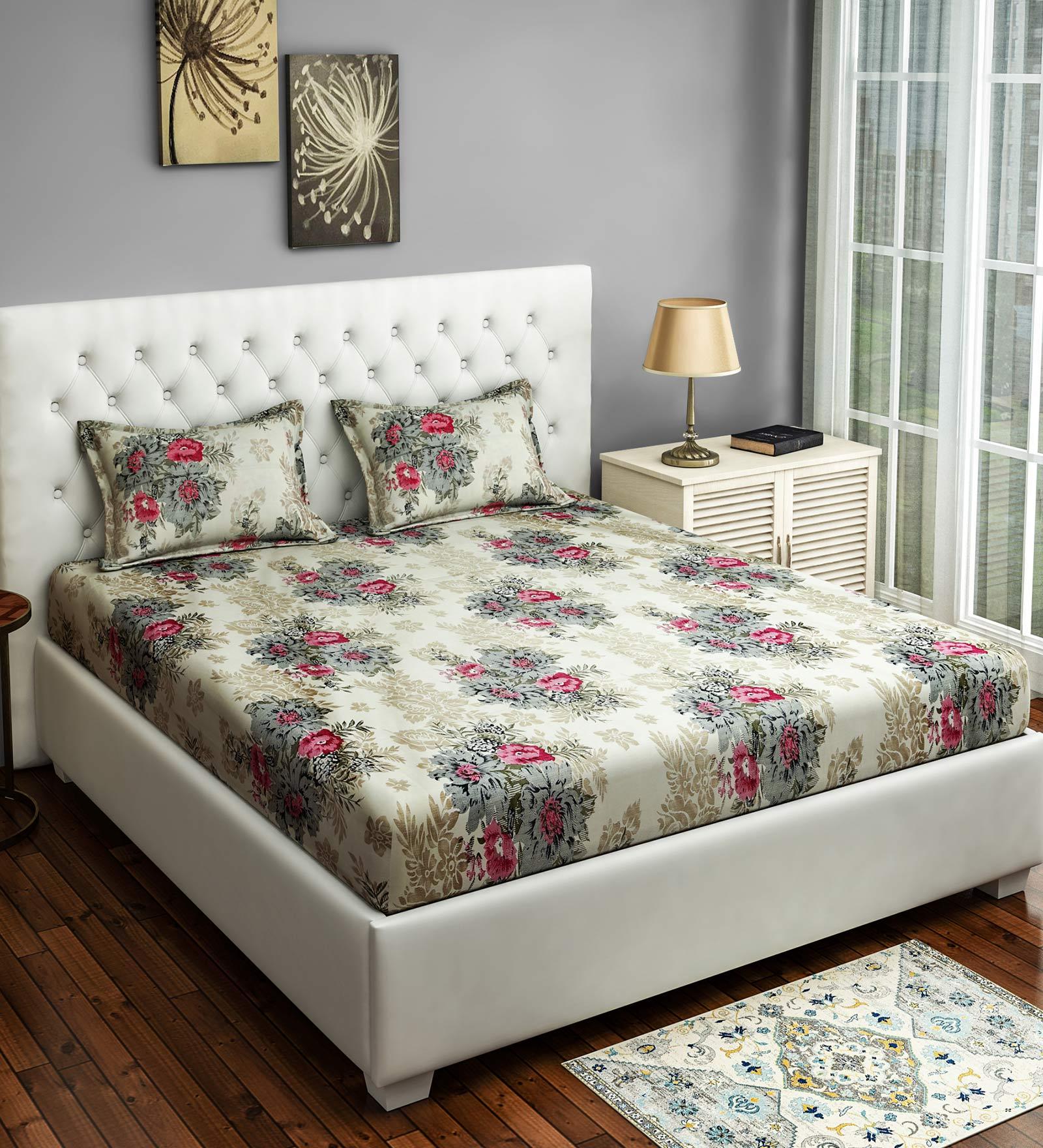 Sparkle 100% Cotton 144TC Double Bedsheet with 2 Pillow Covers