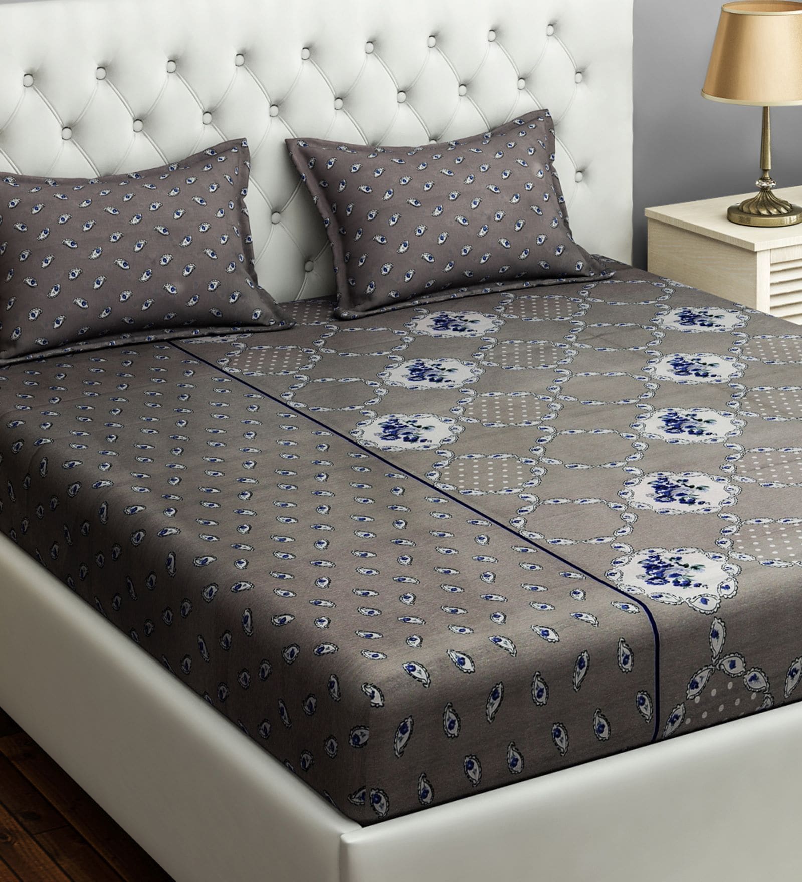 Sparkle 100% Cotton 144TC Double Bedsheet With 2 Pillow Covers