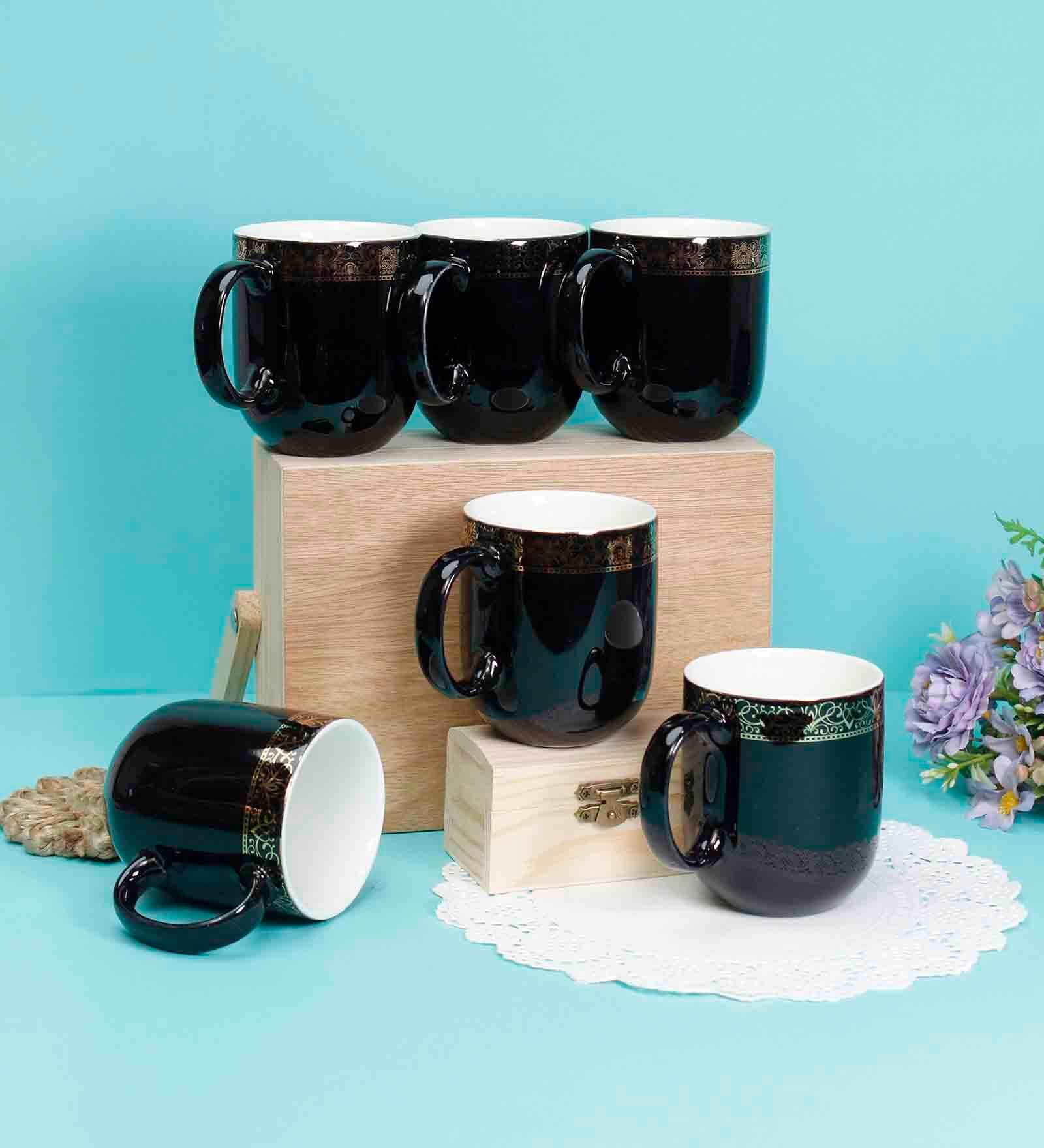 Sparkle 200 ml Black Porcelain Tea Cup (Set of 6)