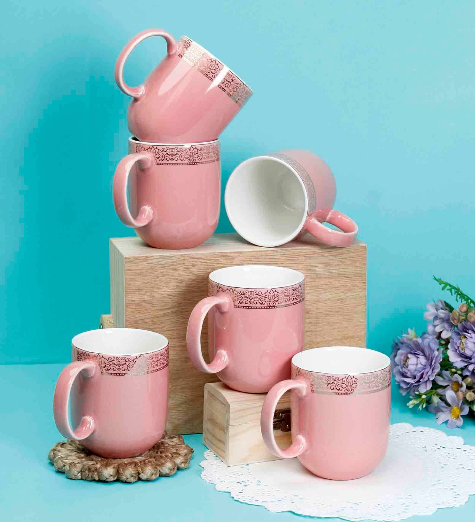 Sparkle 200 ml Pink Porcelain Tea Cup (Set of 6)