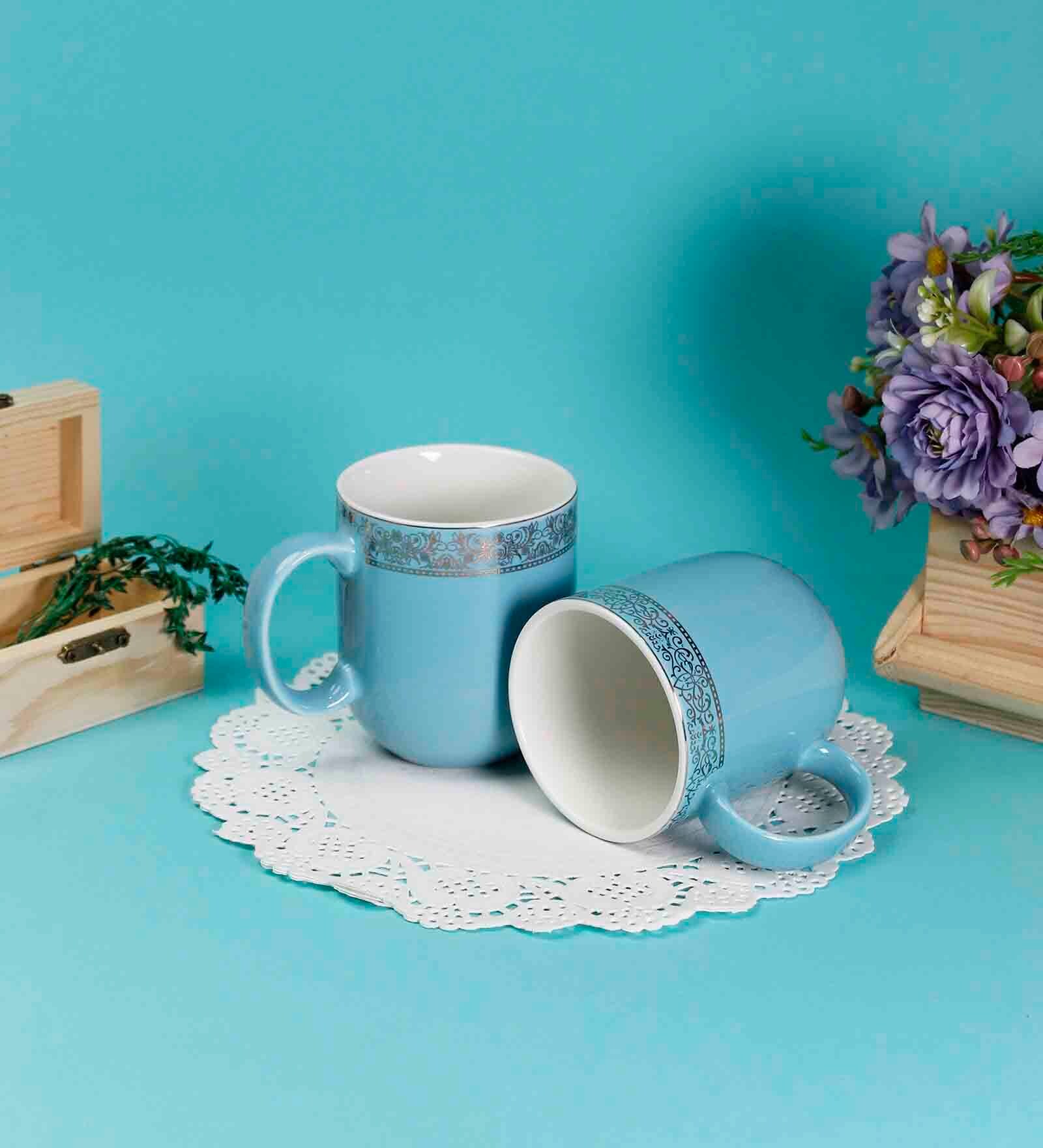 Buy Sparkle 200 ml Sky Blue Porcelain Tea Cup (Set of 2) by Vola at 32