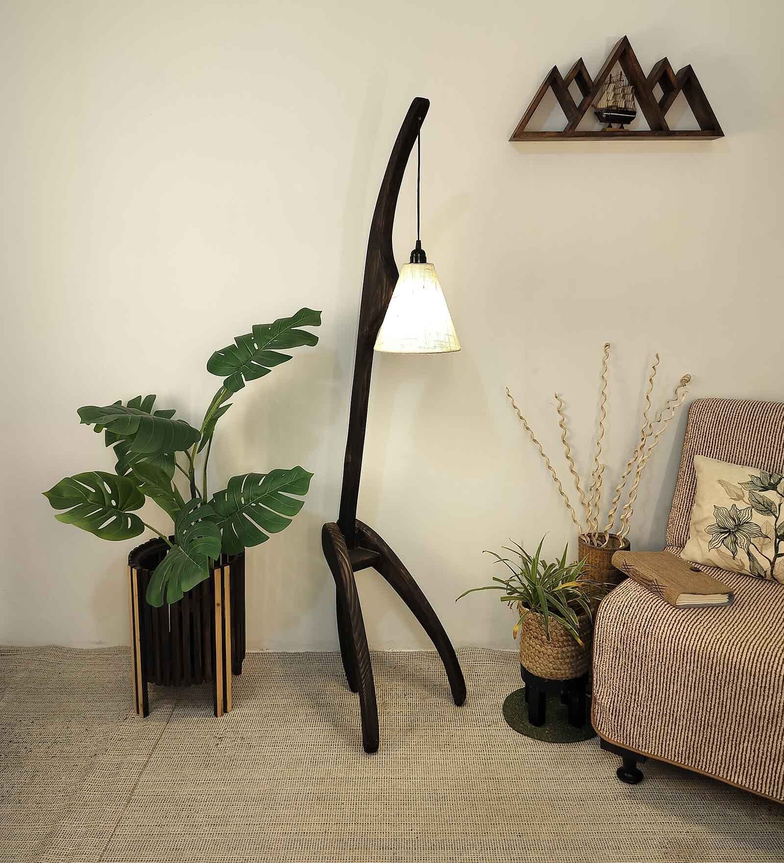 Species Wooden Floor Lamp with Jute Shade & Brown Base