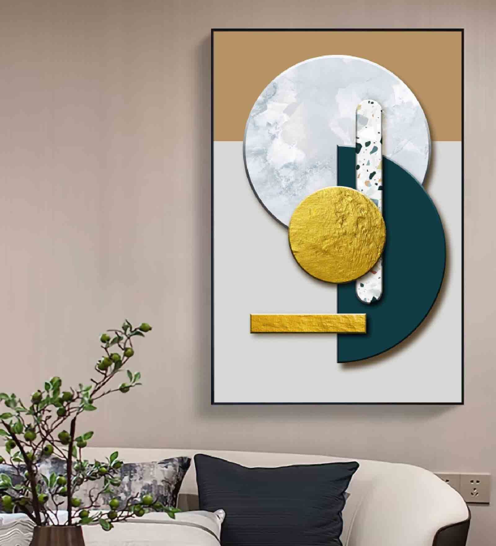 Spherical Multicolour Engineered Wood Framed Canvas Wall Painting