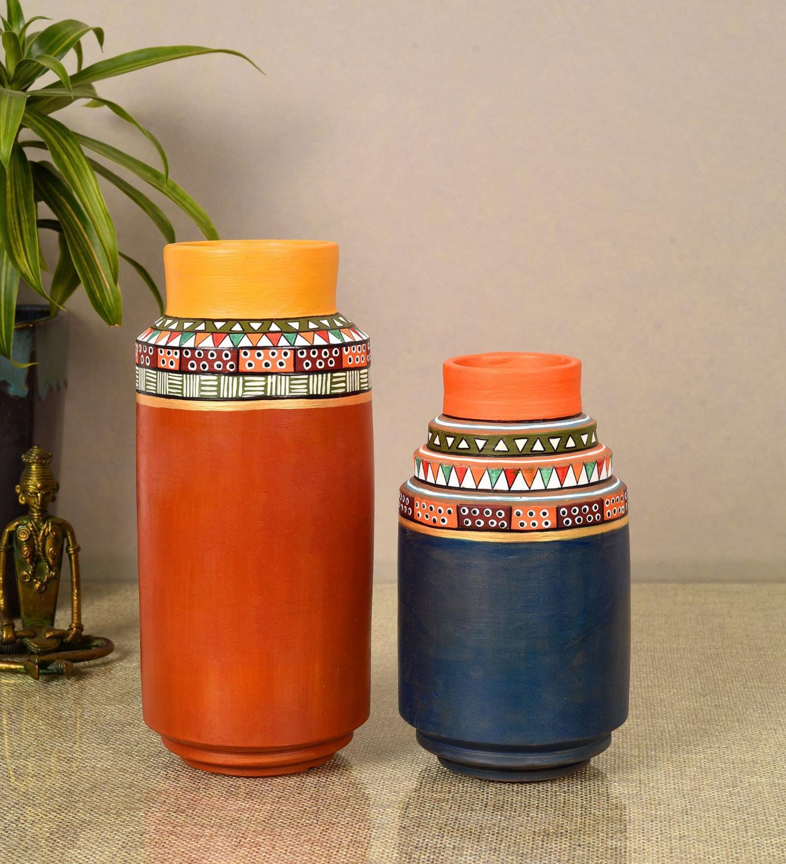 Spice Route Blue Terracotta (Set of 2) Vases