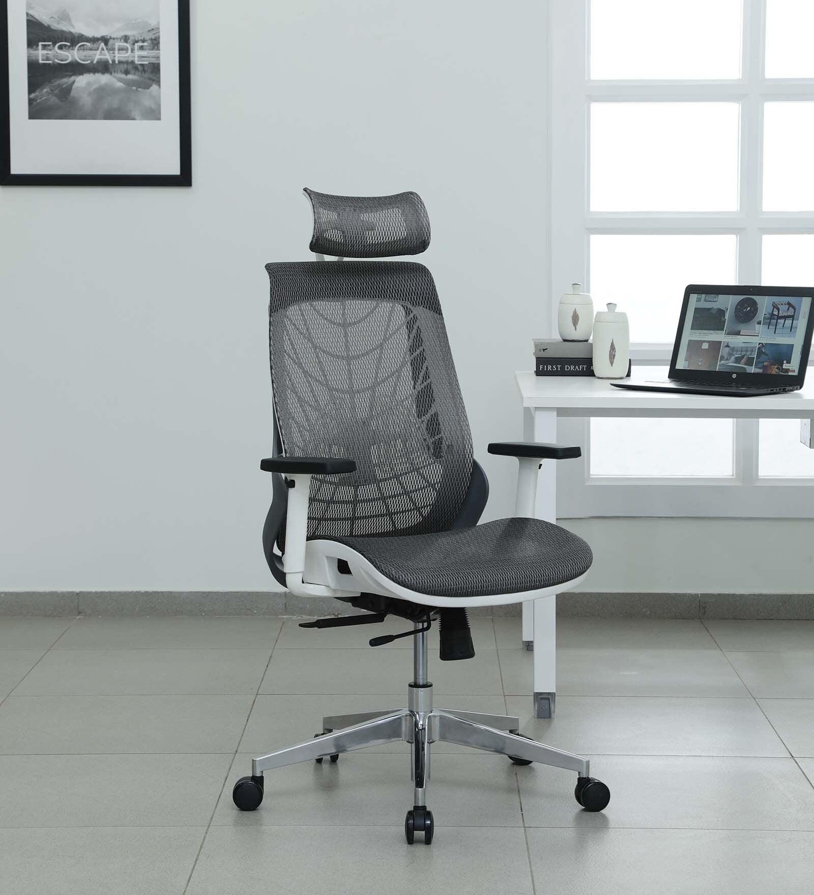 Spider Breathable Mesh Ergonomic Chair in White & Grey Colour