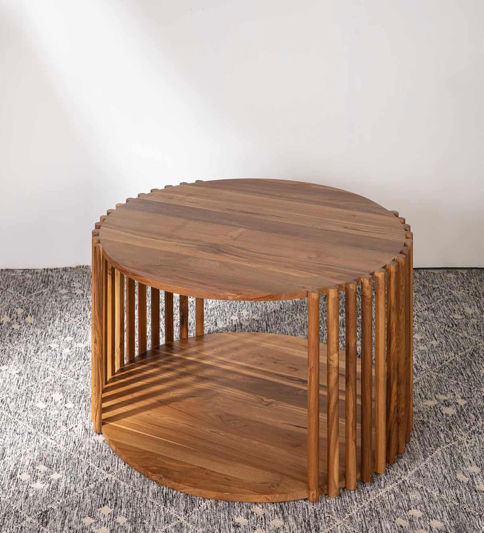 Spindle Teak Wood Coffee Table In Natural Finish