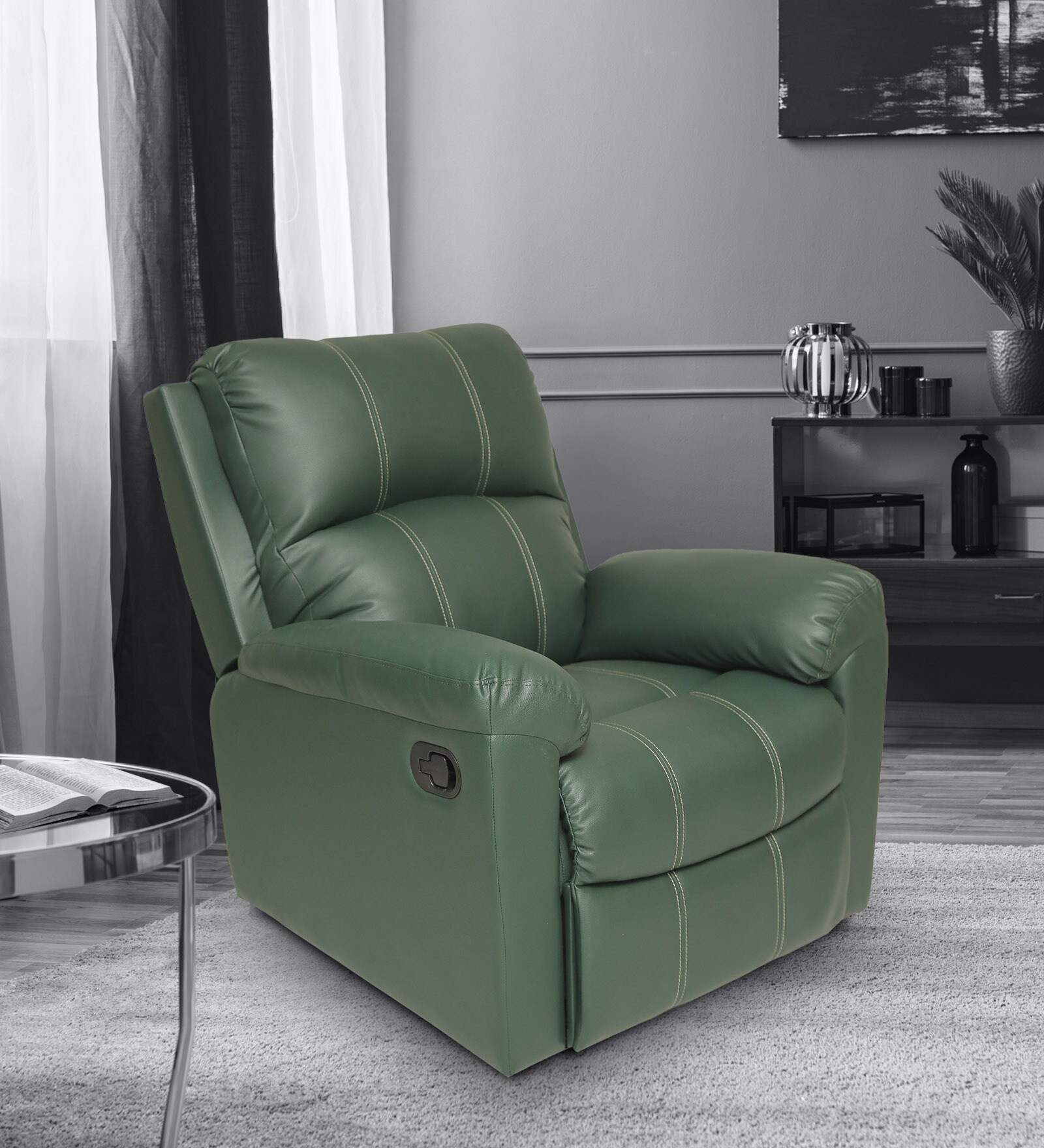 Spino Leatherette Manual 1 Seater Recliner In Green Colour Spino Leatherette Manual 1 Seater Recliner In Green Colour