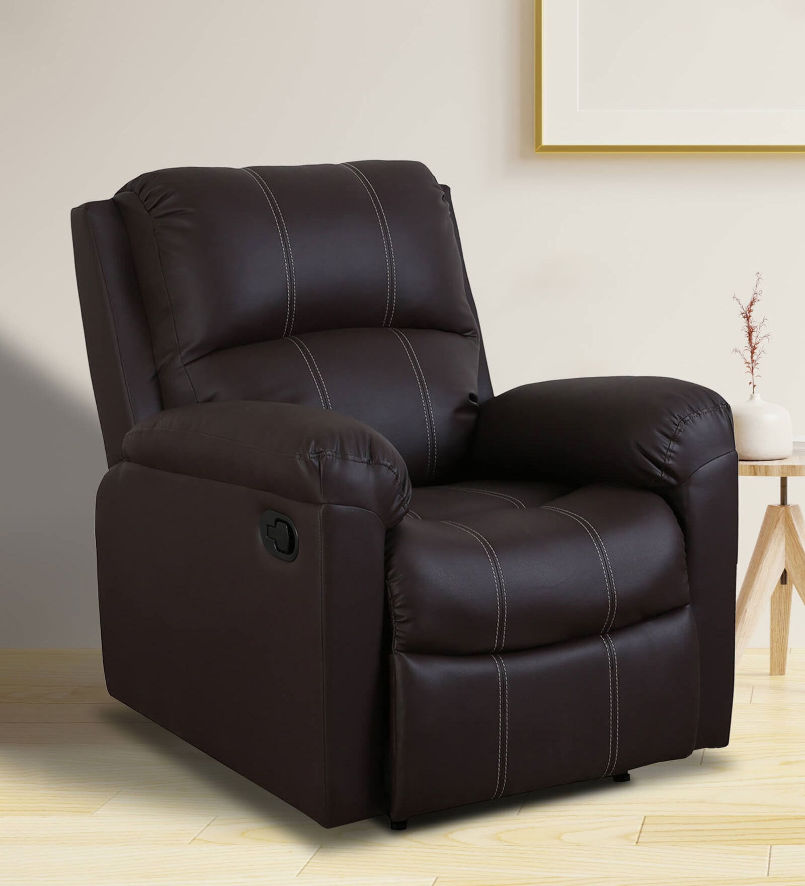 Spino Leatherette 1 Seater Manual Recliner In Brown Colour