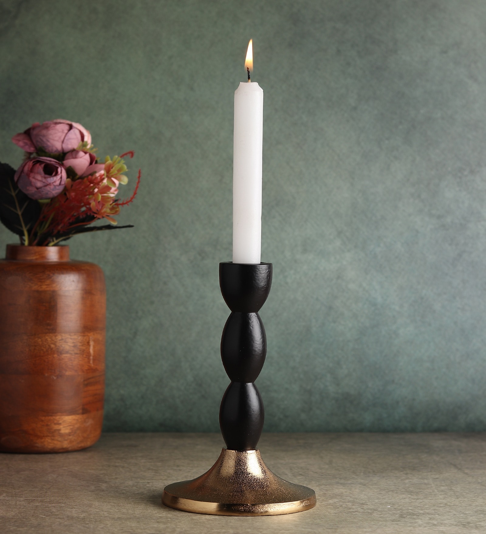 Spiral Black & Gold Aluminium Candle Holder