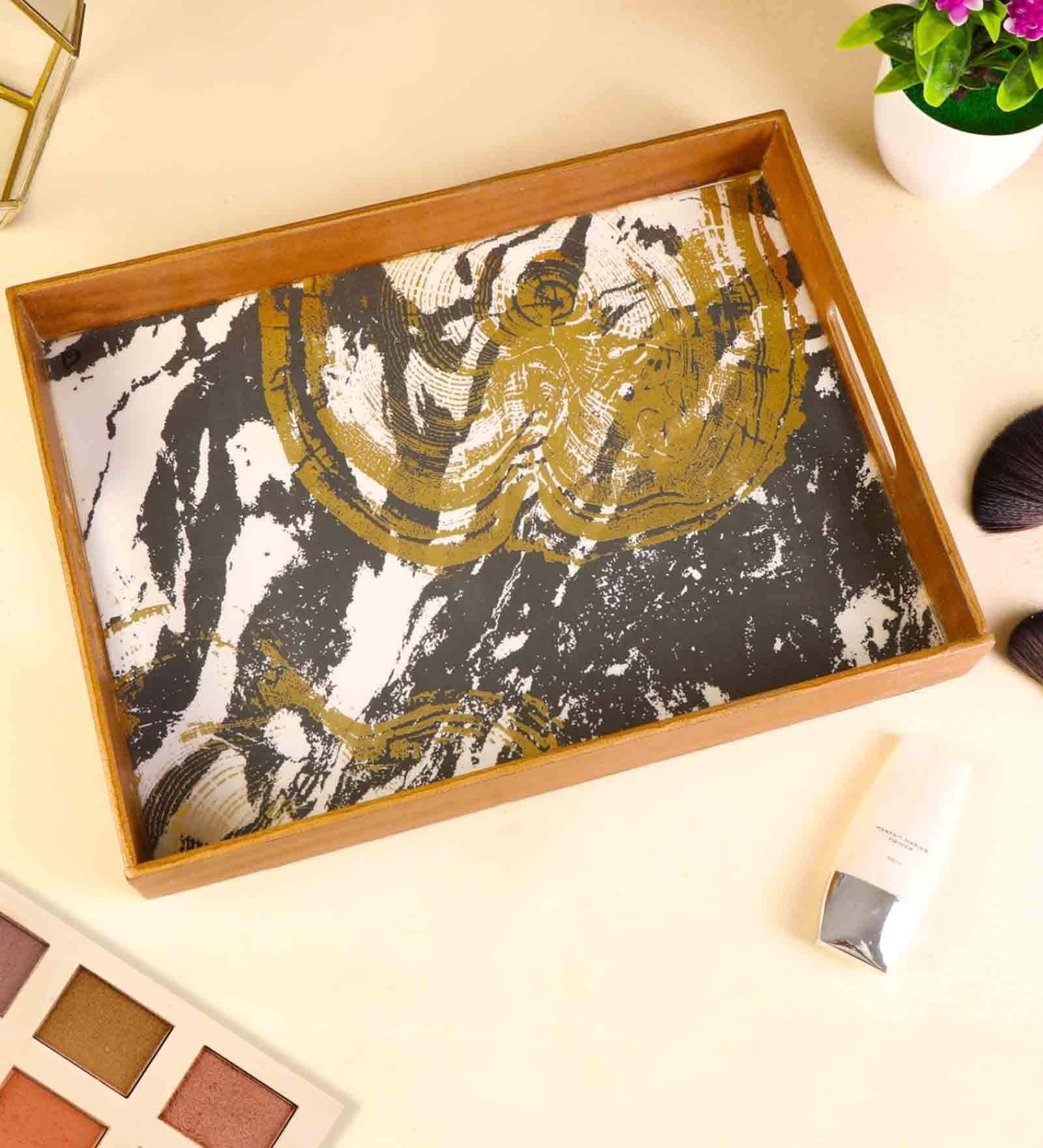 Spiral Black & White MDF Wood Rectangle Serving Trays