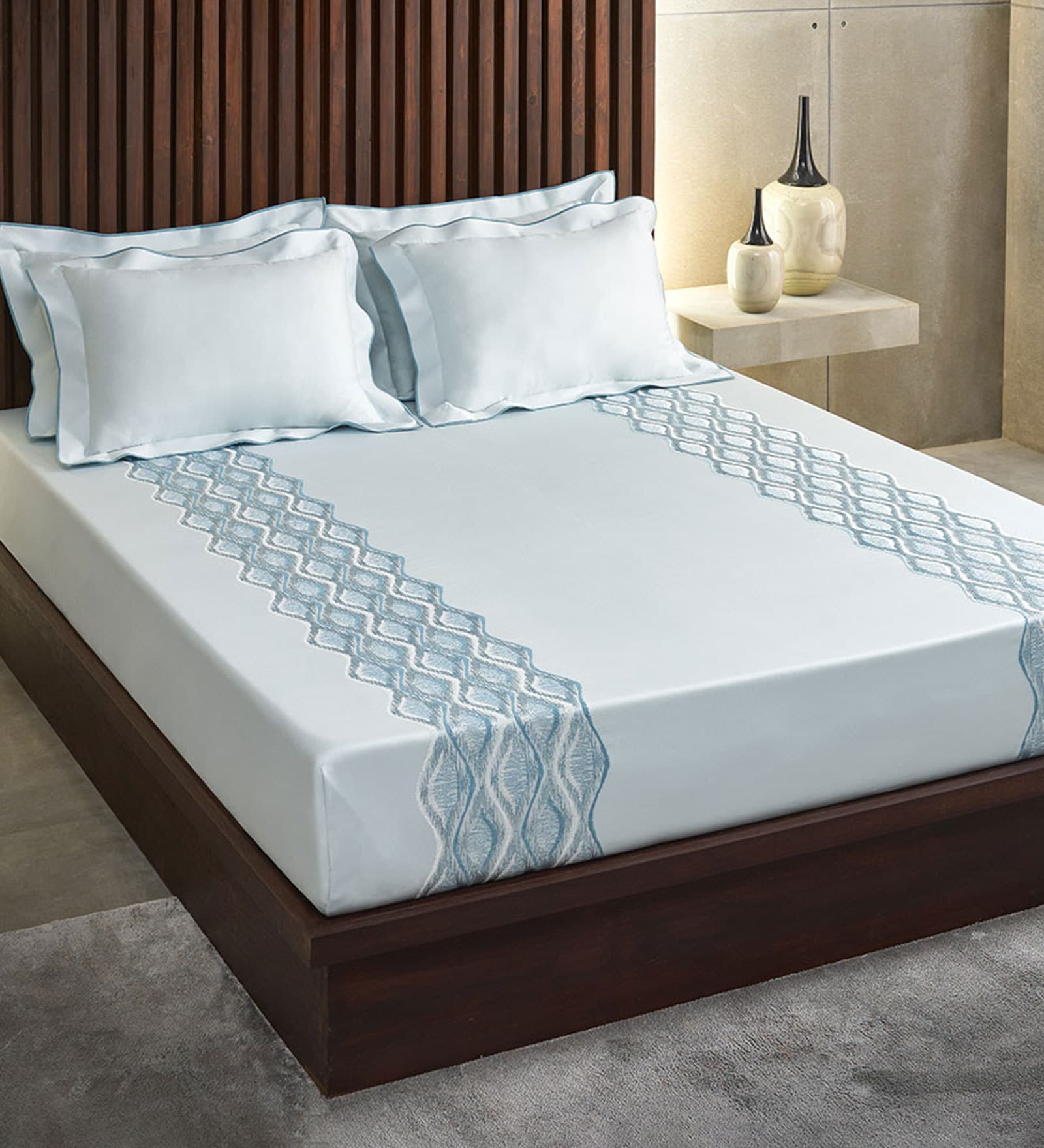 Buy White Geometric 210 TC Cotton 1 Double Bedsheet with 2 Pillow