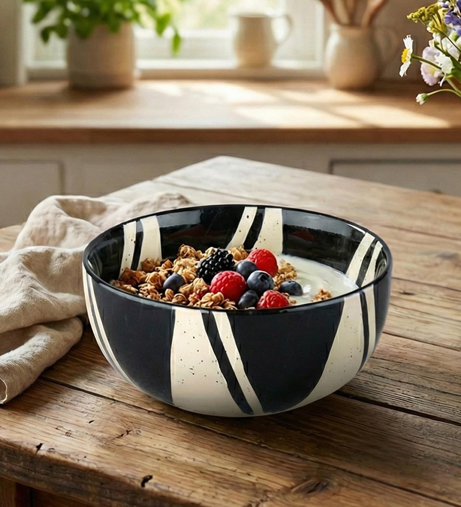 Cream And Black Splash Serving Bowl