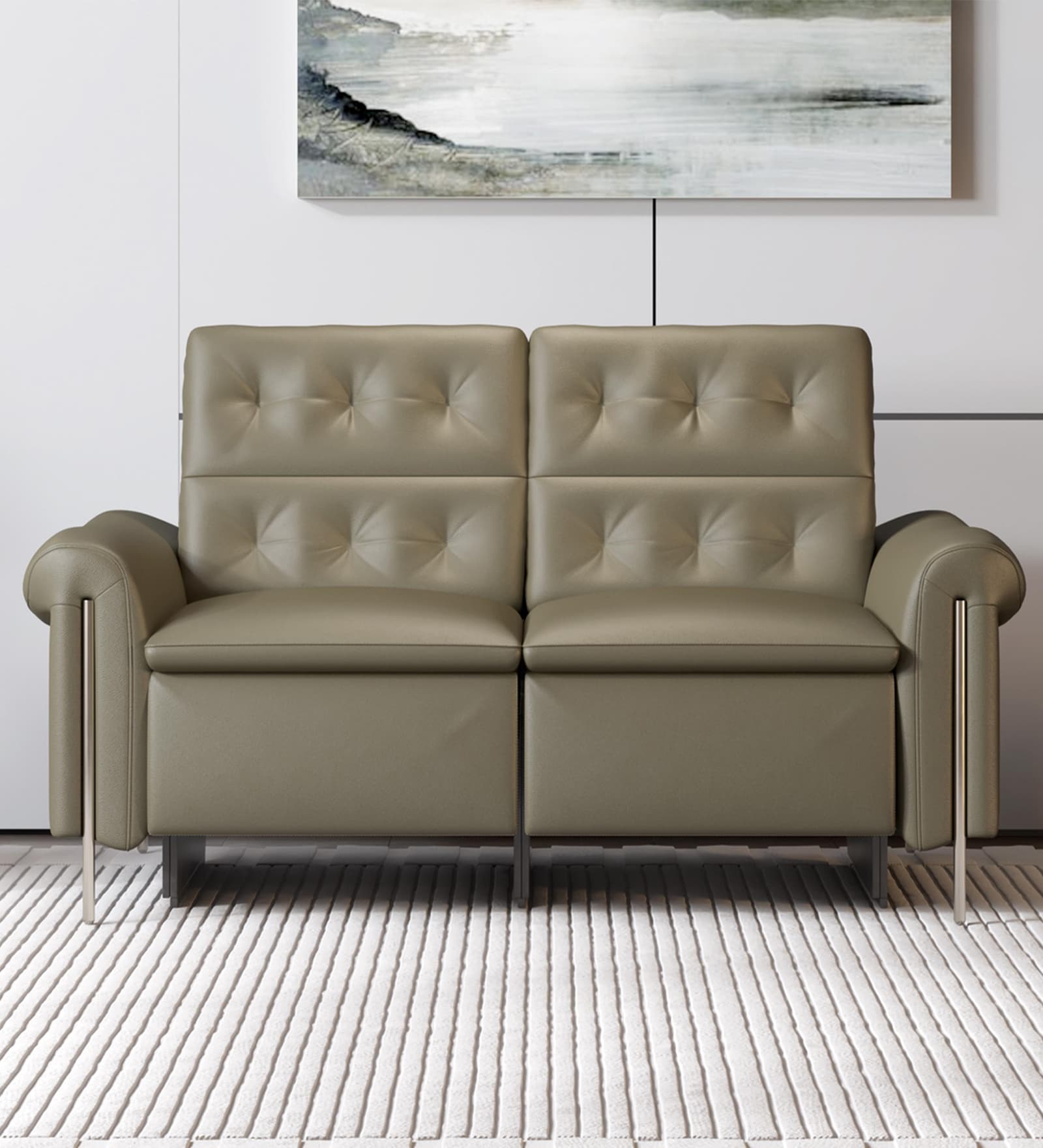 Splendor Motorised Leather 2 Seater Recliners With Usb & Type C Charging Ports In Green Color