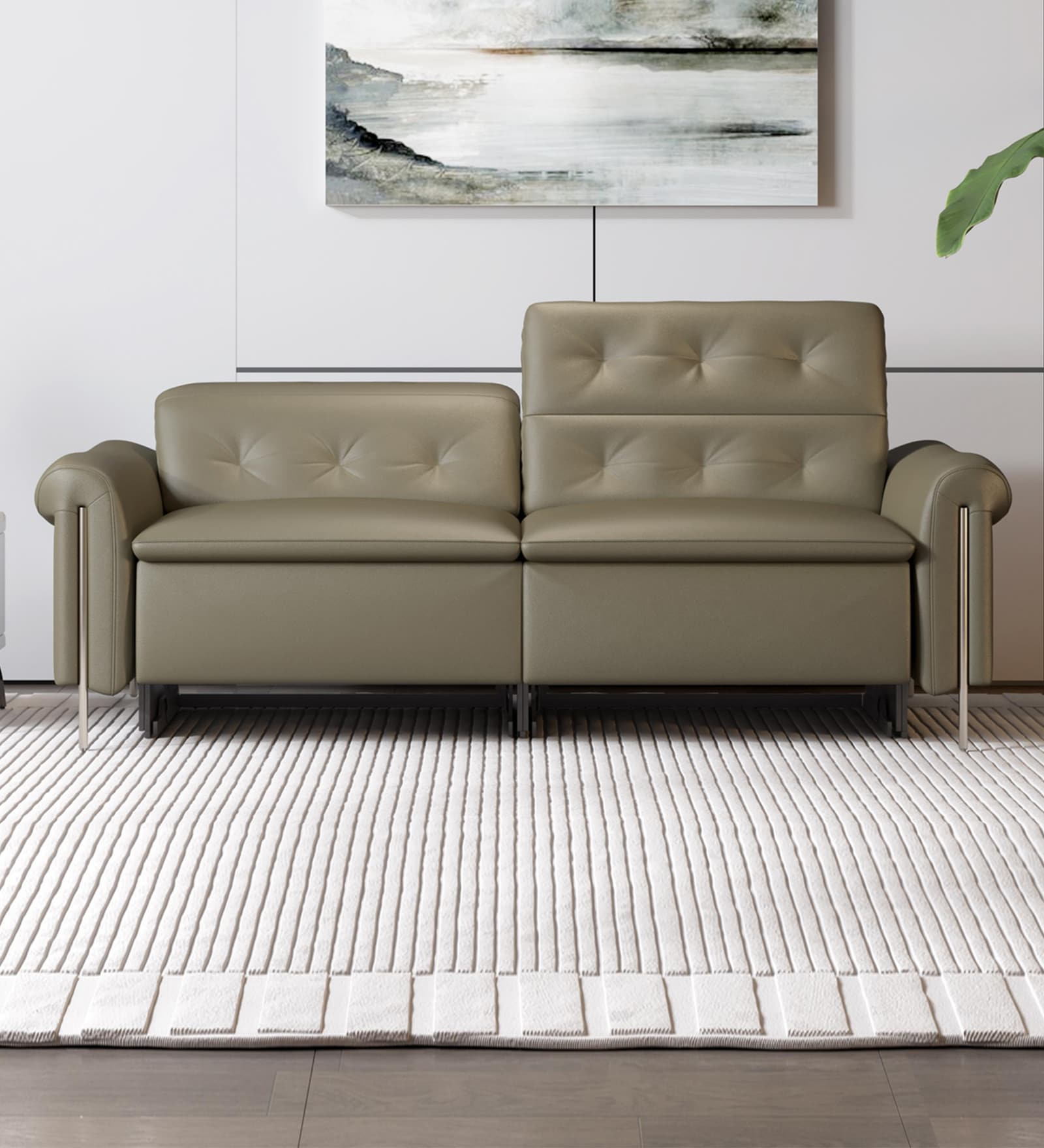 Splendor Motorised Leather 3 Seater Recliners With Usb & Type C Charging Ports In Green Color