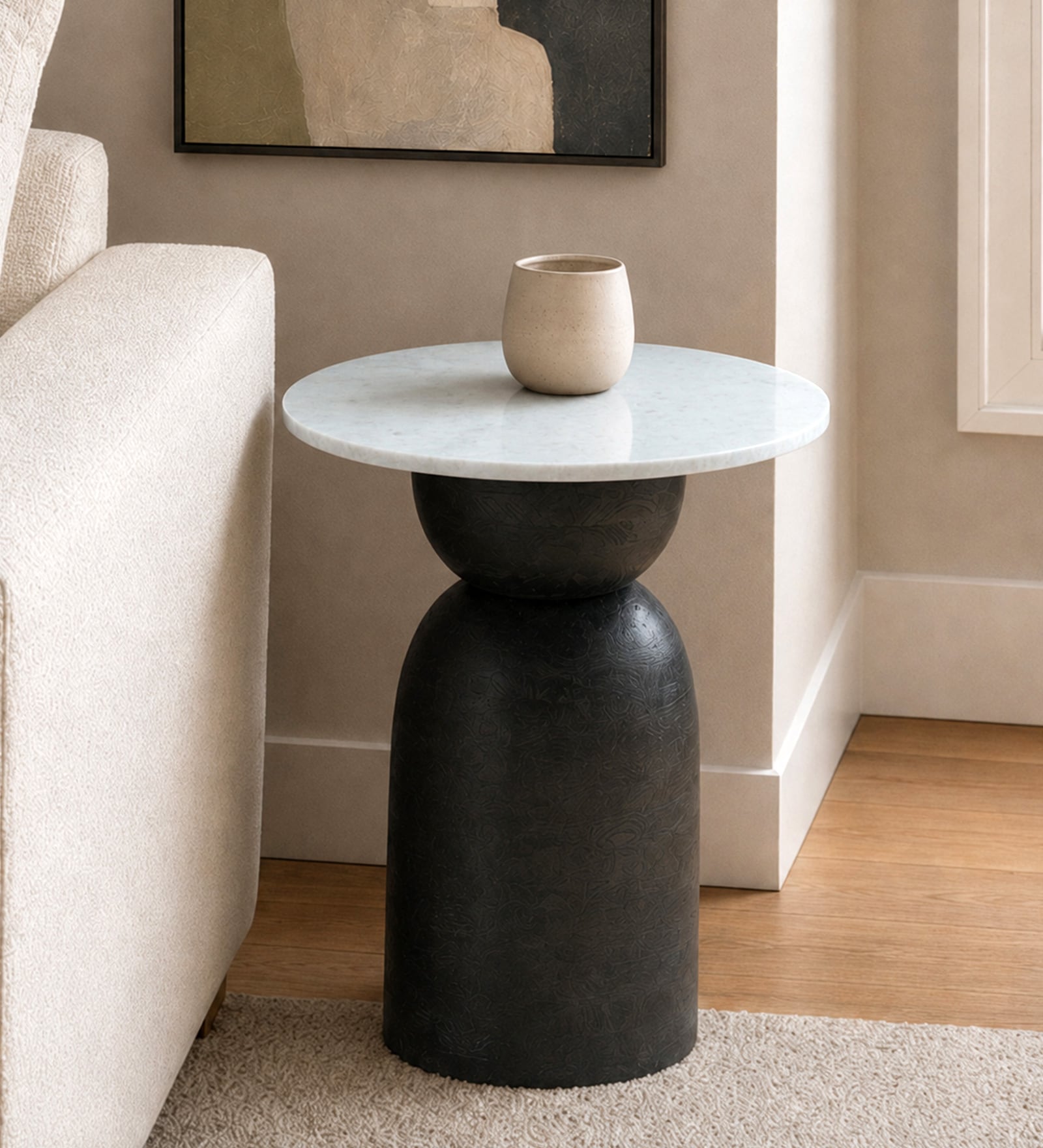 Spoleto Round Side Table in Black Finish With Marble Top Spoleto Round Side Table in Black Finish With Marble Top