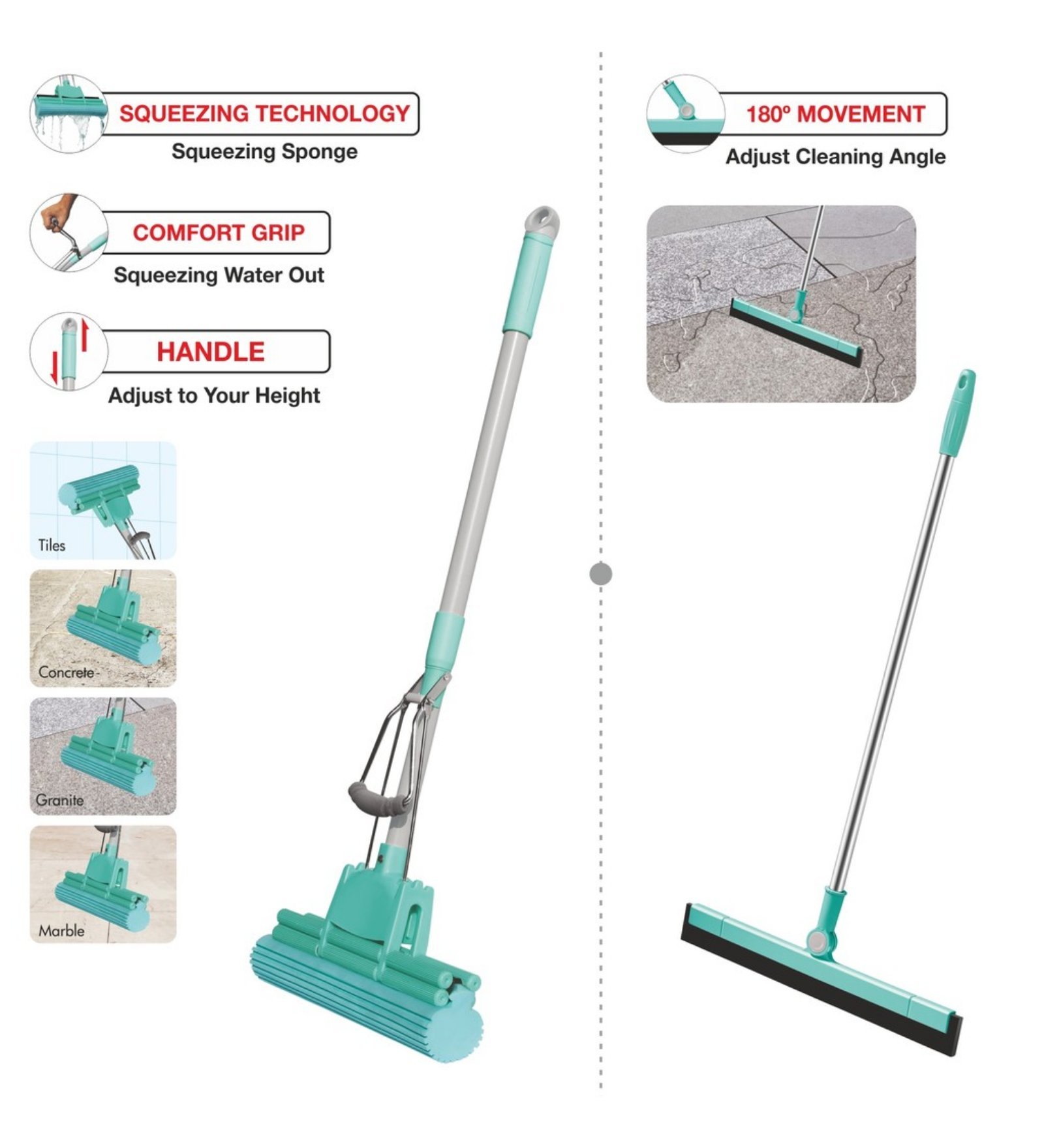 Buy Spotzero PVA Sponge Mop with 180 Degree Water Wiper Set of 2 at