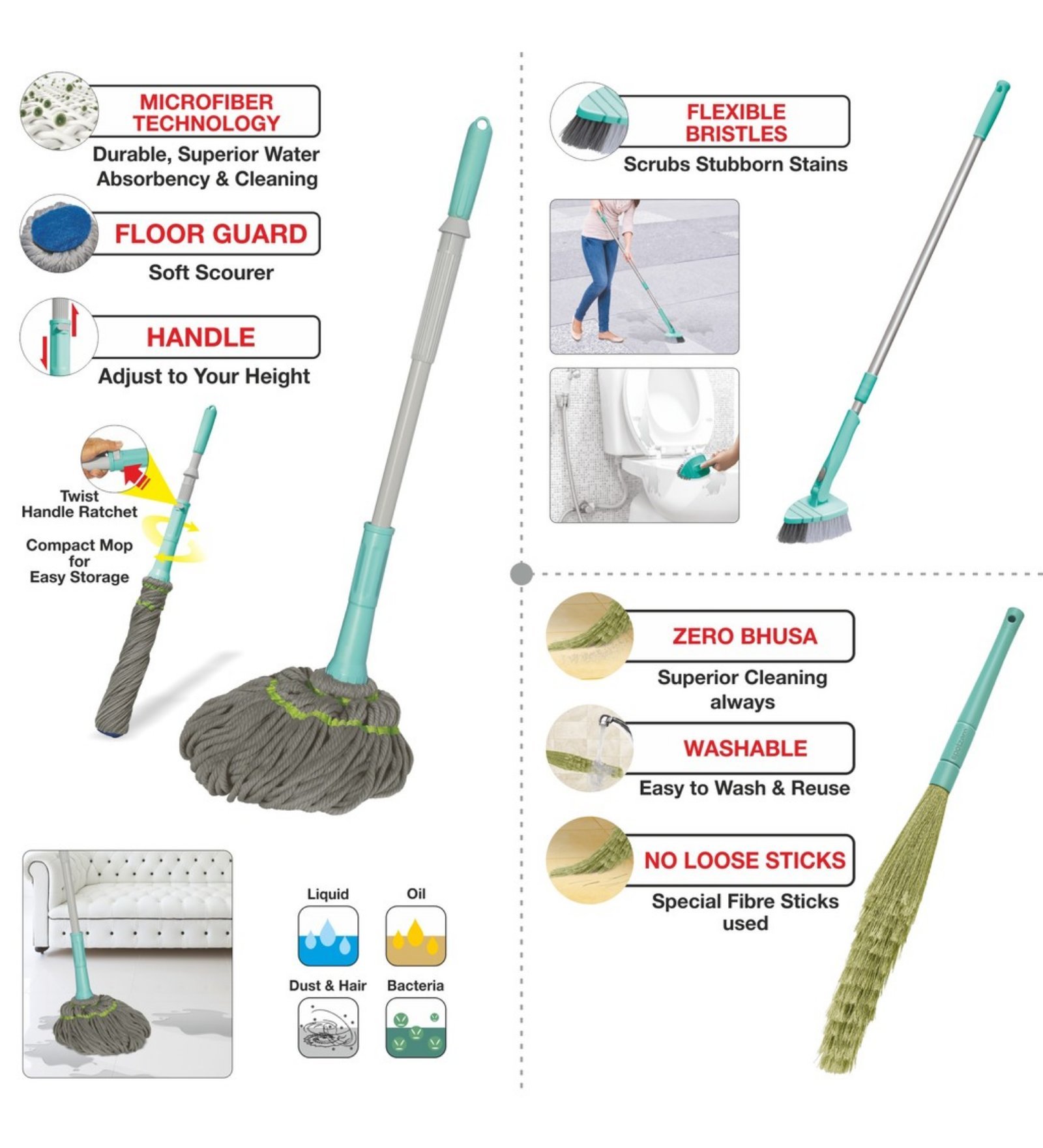 Buy Spotzero Zero Dust Broom with Cleaning Mop & Floor Cleaning Brush