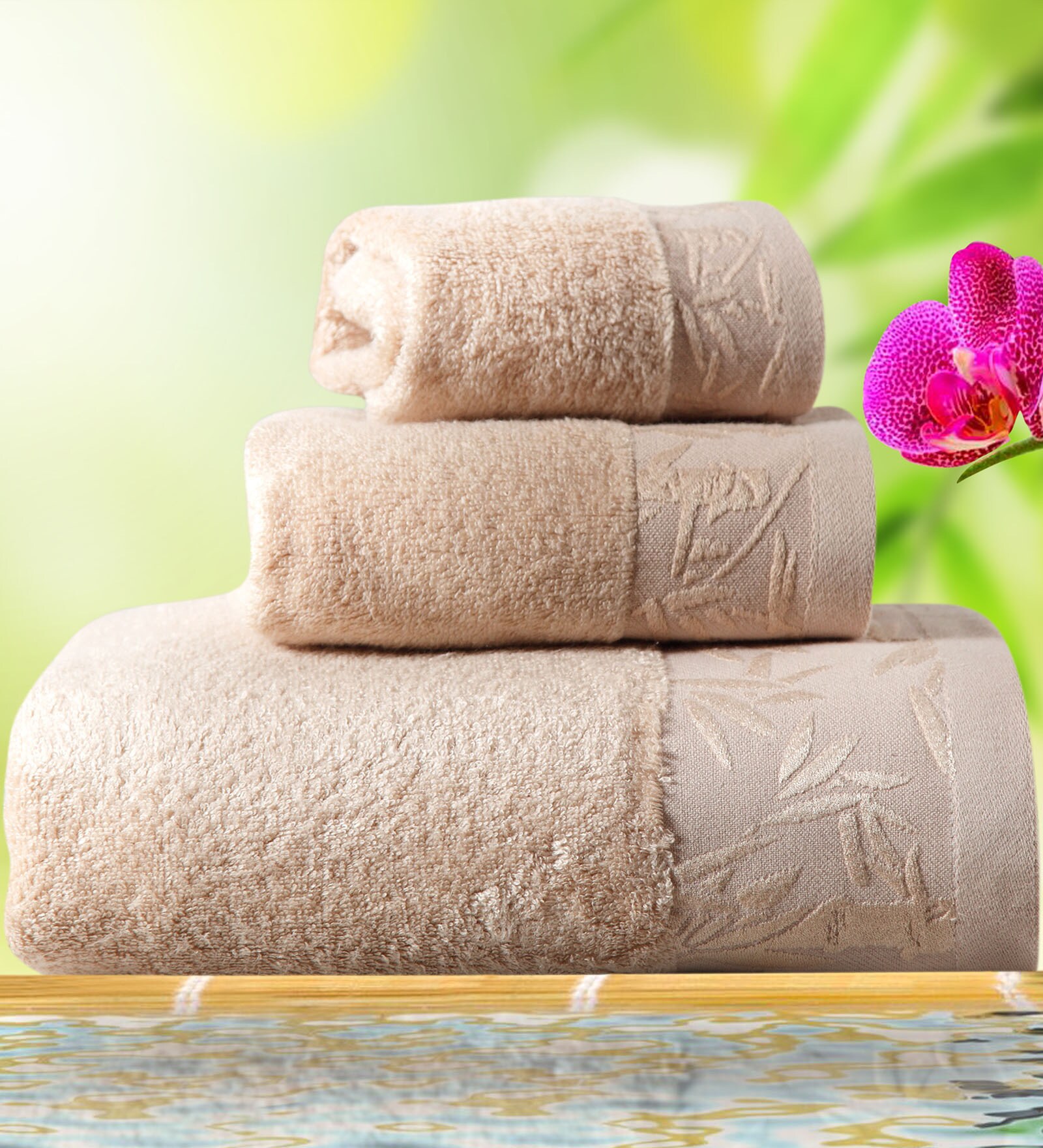 Buy Spread Beige Bamboo 3piece Towel Set Online Towel Sets Towel