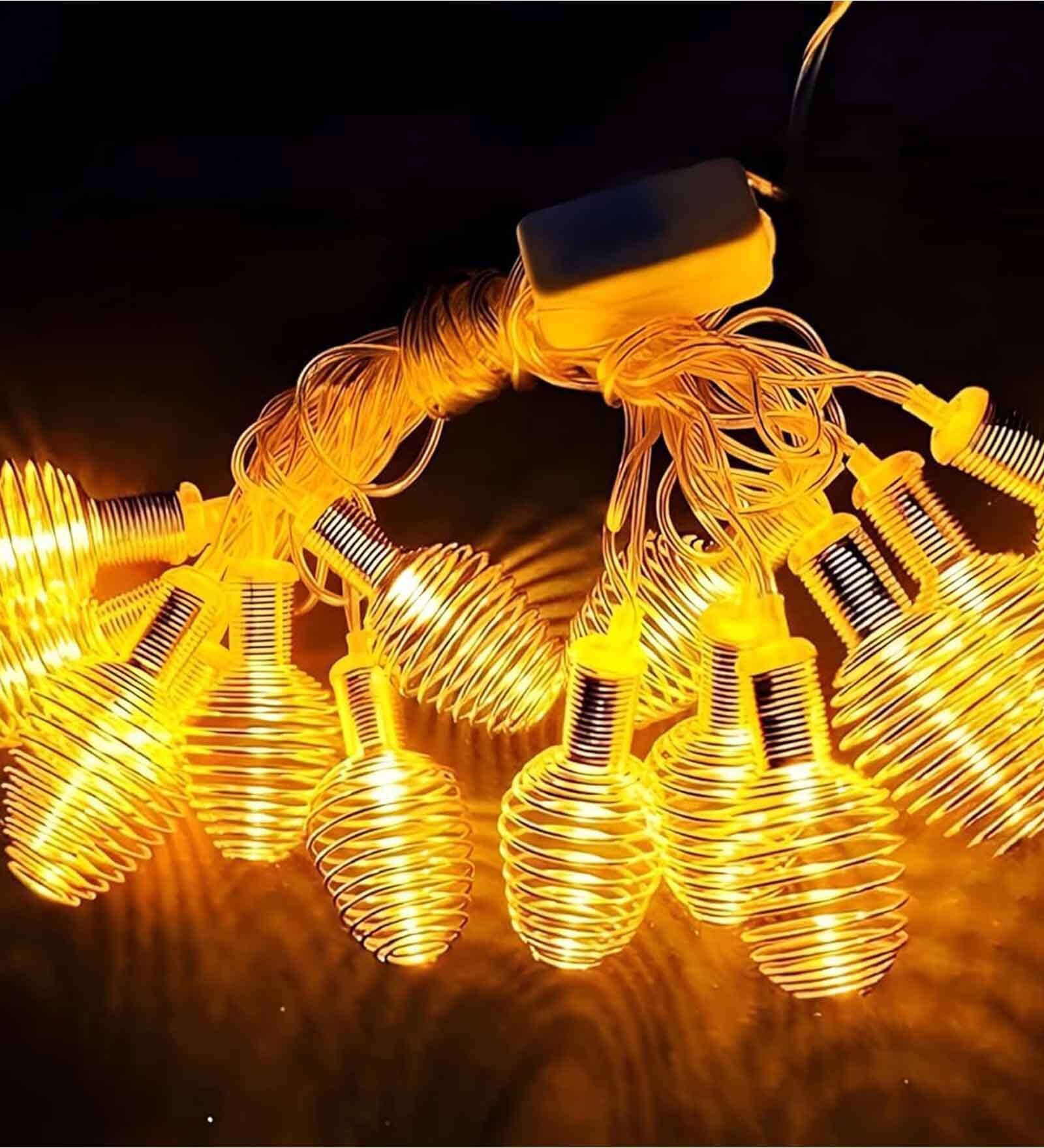 Spring 5 Mtrs Golden Metal Hanging Light Festive LED String Light (10 LED- Warm White)