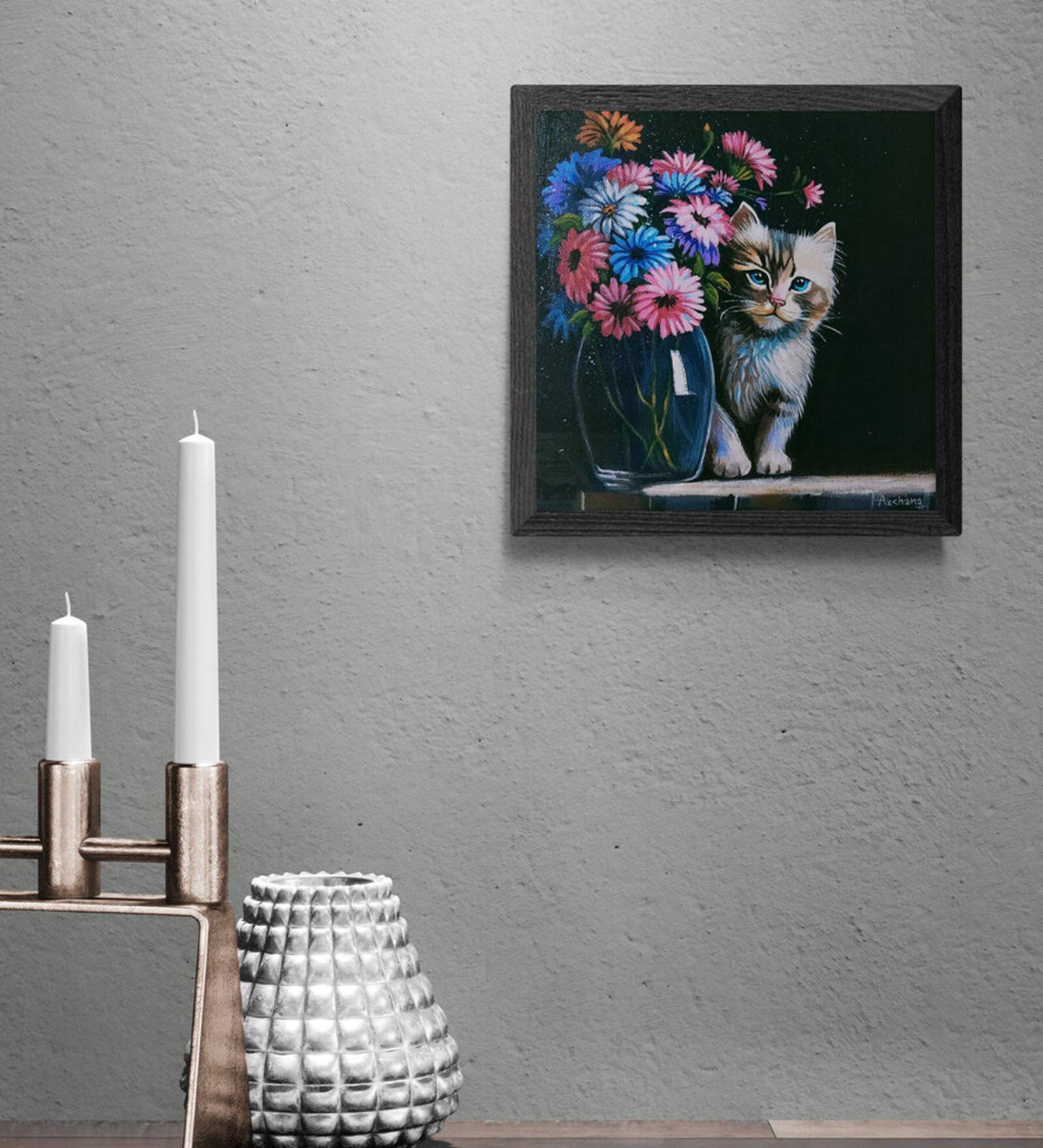 Spring Kitty Handmade Acrylic Paint On Canvas Unframed