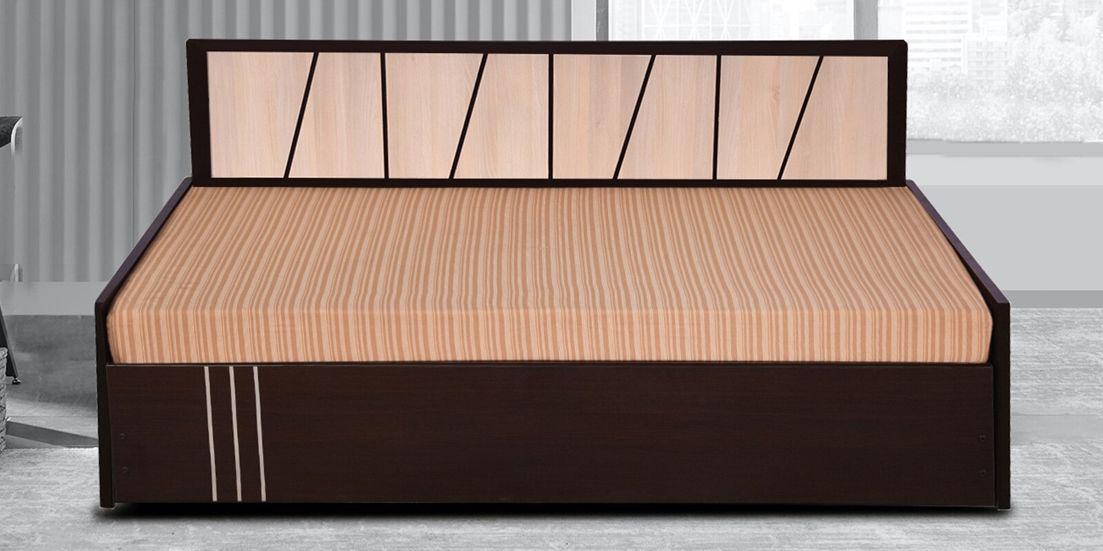Spike Queen Size Pull-Out Sofa Cum Bed with Storage & Mattress in Beige Colour