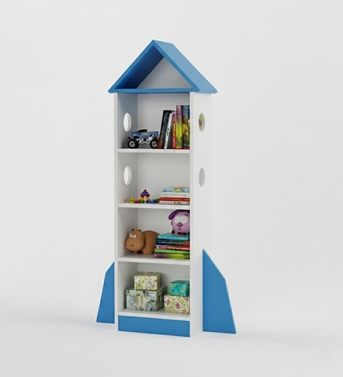 SpaceChamp Kids Bookshelf in White & Blue Colour