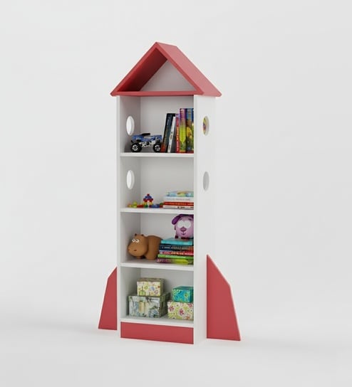 SpaceChamp Kids Bookshelf in White & Red Colour