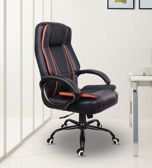 SpaceX Leatherette Executive Chair in Black & Orange Colour