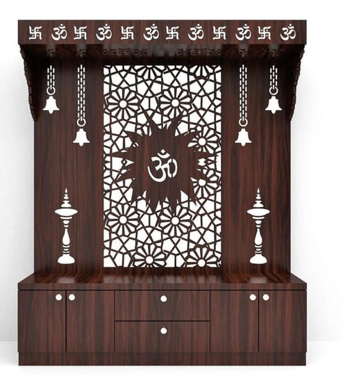 Spacious Wooden Pooja Mandir with Backlit Om Design and Storage