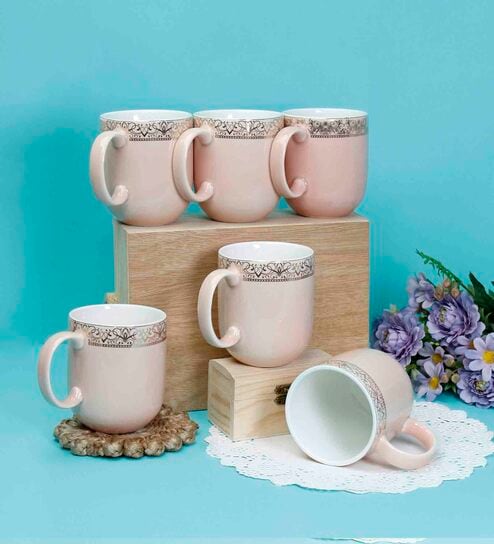 Sparkle 200 ml Pink Porcelain Tea Cup (Set of 6) by Vola