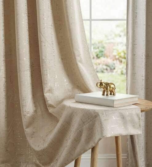 Sparkle Beige Foil Print Polyester Curtains for Long Door Pack of 2