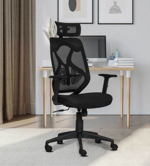 Spider Breathable Mesh Ergonomic Chair in Black Colour with Headrest
