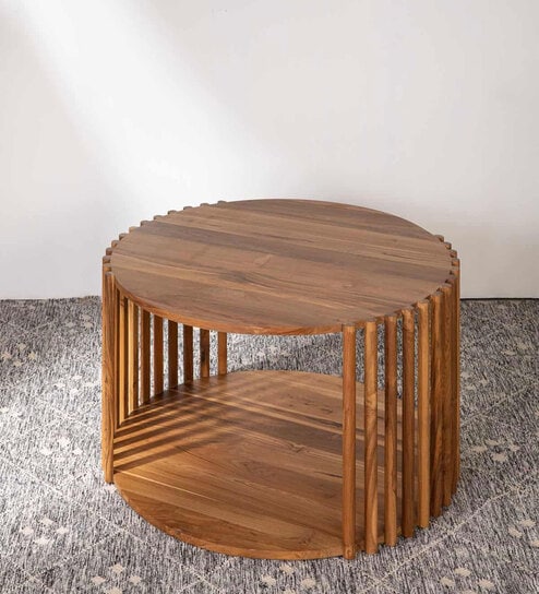 Spindle Teak Wood Coffee Table In Natural Finish