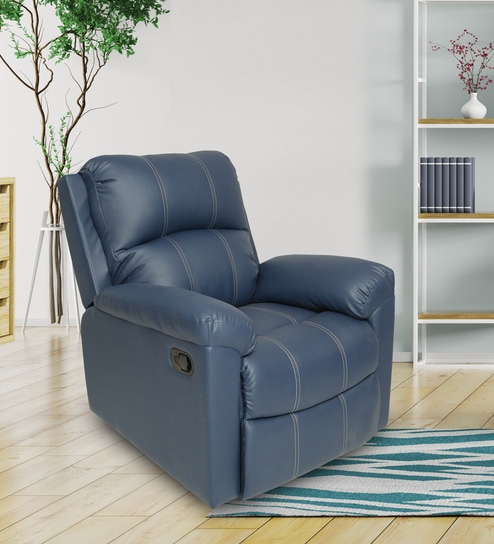 Spino Leatherette Manual 1 Seater Recliner In Blue Colour