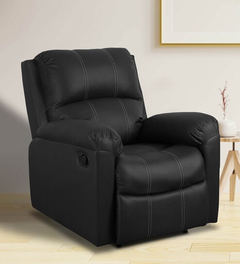 Spino Leatherette 1 Seater Manual Recliner In Black Colour