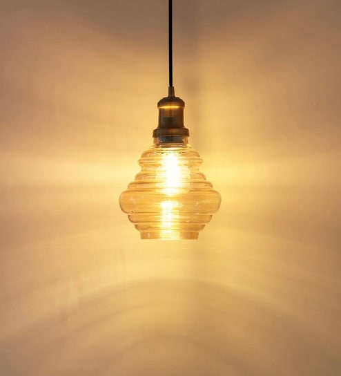 Spiral Golden Luster Glass Pendant Light with Antique Brass Finish