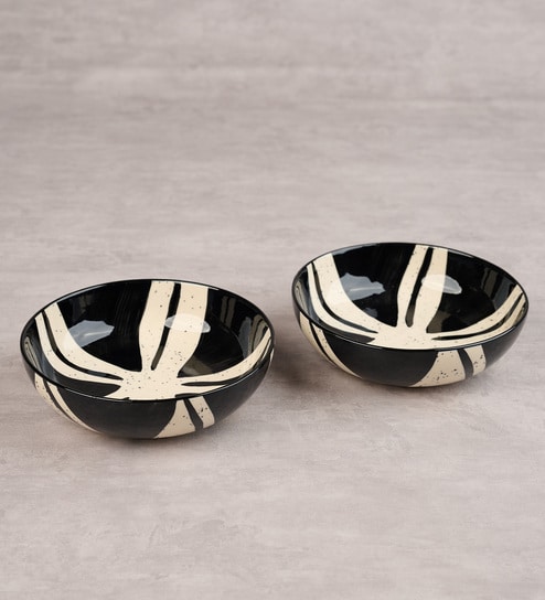 (Set Of 2) Splash Stoneware Snack Bowl (Black & White)