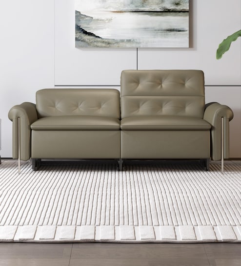 Splendor Motorised Leather 3 Seater Recliners With Usb & Type C Charging Ports In Green Color