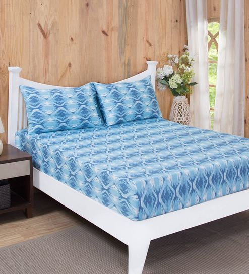 Buy Splendor Stella 210 Tc Cotton Blue King Size Bedsheet With 2