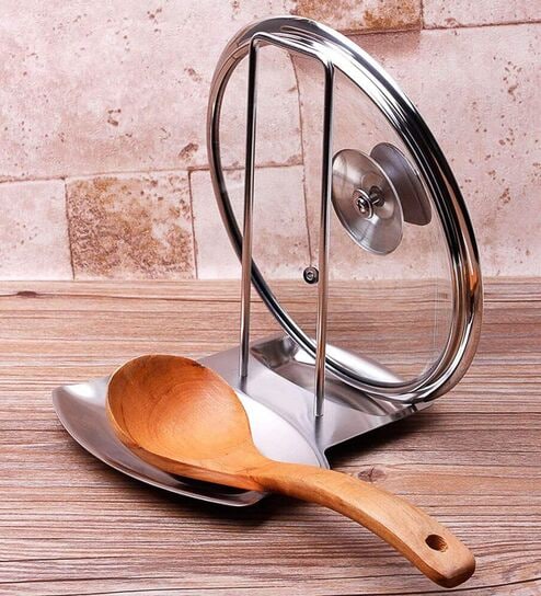 Stainless Steel Pan Pot Cover Lid With Spoon Rest