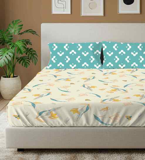 Sprinkle Buttercream Floral 144 Tc Cotton Double Bedsheet With 2 Pillow Covers