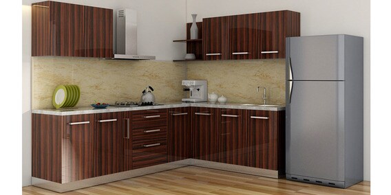 Buy Spacewood L Shape Kitchen In Ply Acrylic Finish In ...