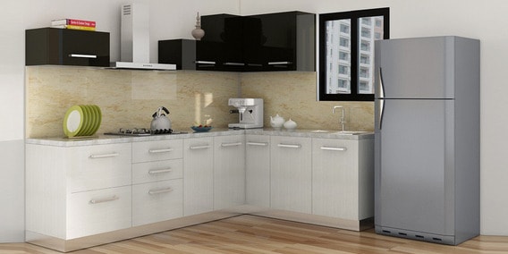Buy Spacewood L Shape Kitchen In Ply Dual Finish In White Black
