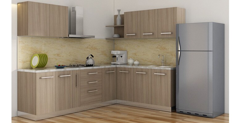 Buy Spacewood L Shape Kitchen In HDMR Matte MDF Finish In ...